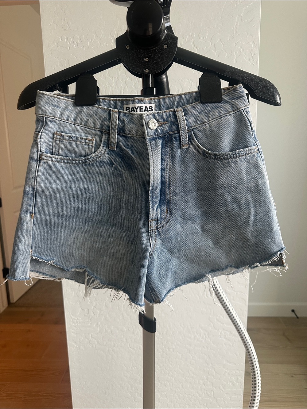 Rayeas Light Wash Denim Cutoff Shorts